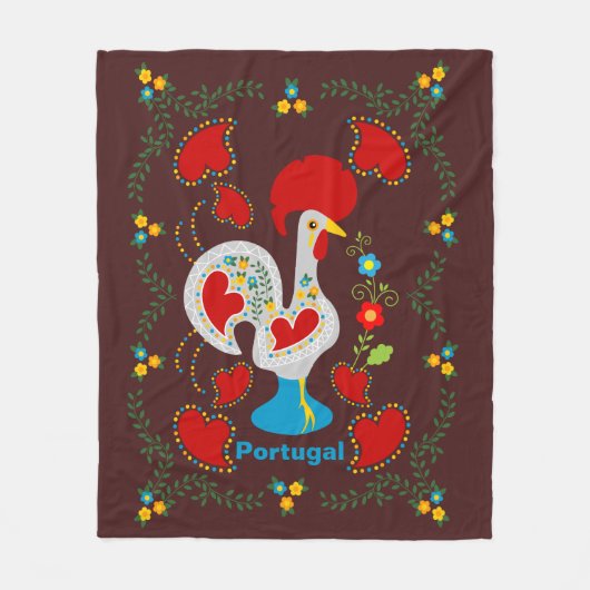 Couverture Polaire Coq traditionnel de Barcelos en blanc (Devant)