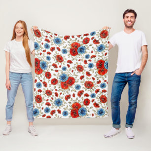 Couverture Polaire Coquelicots Commémoratifs Élégants Bleu, Rouge et 