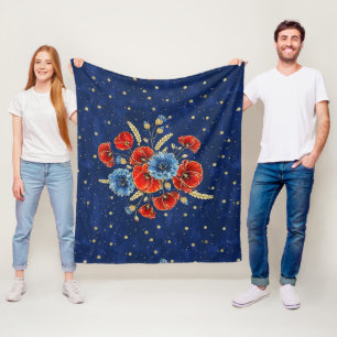 Couverture Polaire Coquelicots commémoratifs élégants bleus, rouges e