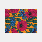 Couverture Polaire Coquelicots rouges et fleurs de maïs bleues sur or (Devant (Horizontal))