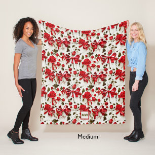 Couverture Polaire Coquette chic roses rouges et arcs monogramme