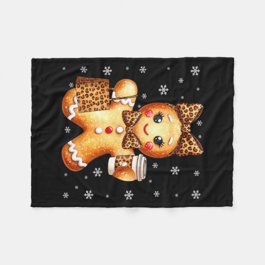 Couverture Polaire Coquette Cute Gingerbread Leopard Bow Christmas Gi (Devant (Horizontal))