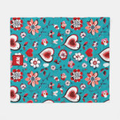 Couverture Polaire Coquette, floral et coeur turquoise monogramme rou (Devant (Horizontal))