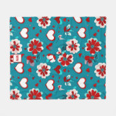 Couverture Polaire Coquette florale coeurs et fleurs monogramme (Devant (Horizontal))
