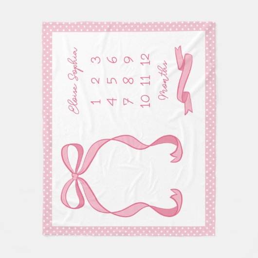 Couverture Polaire Coquette Polka Dot Pink Bow Baby Girl Milestone (Devant)