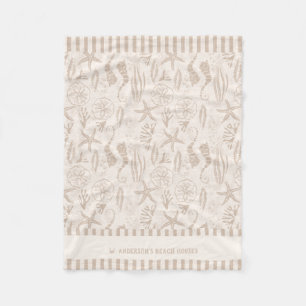 Couverture Polaire Coquillages Côtiers Beige Nautique Tirée À La Main