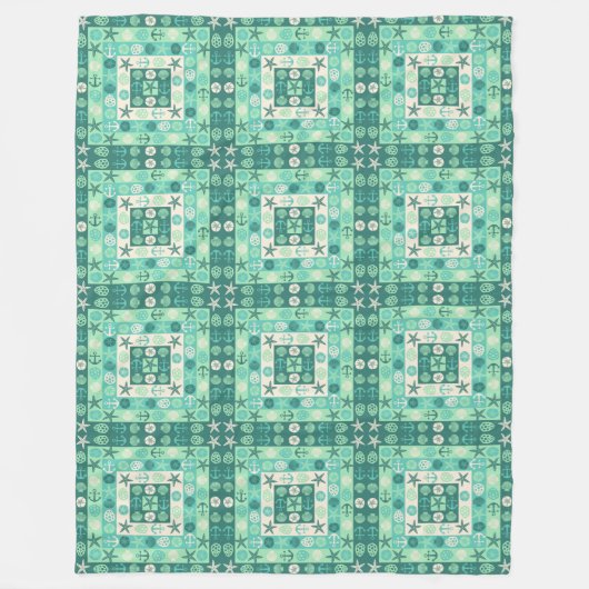 Couverture Polaire Coquillages de plage Nautique Moderne Turquoise Ve (Devant)