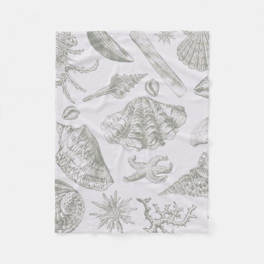 Couverture Polaire Coquilles de mer gris sauge doux croquis Antique N (Devant)