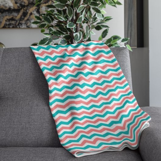 Couverture Polaire Corail et Chevron Turquoise