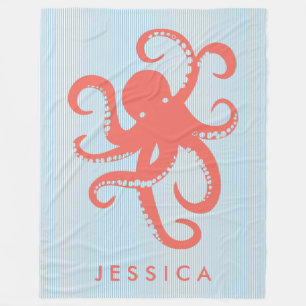 Couverture Polaire Corail Rouge Blanc Cute Octopus Illustration