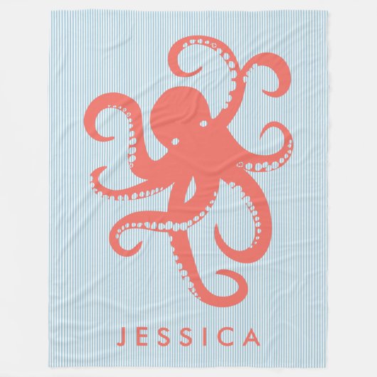 Couverture Polaire Corail Rouge Blanc Cute Octopus Illustration (Devant)