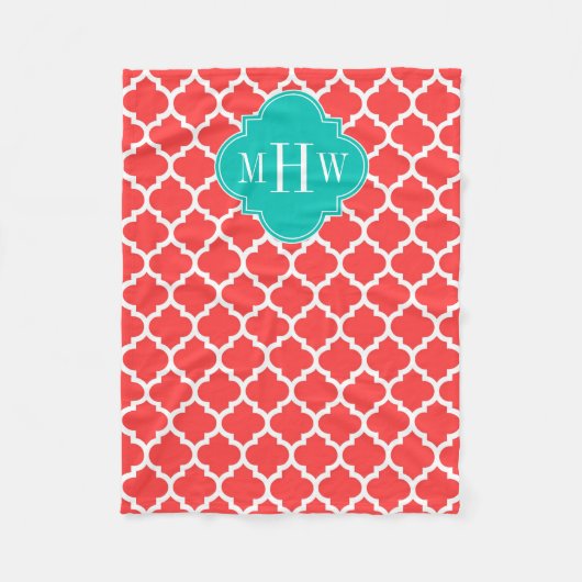 Couverture Polaire Corail Rouge Blanc Marocain #5 Sarcelle 3 Initiale (Devant)