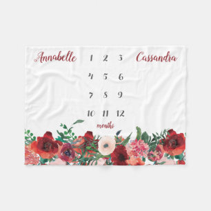 Couverture Polaire Corail rouge Bourgogne Floral Rose Twin Milestone 