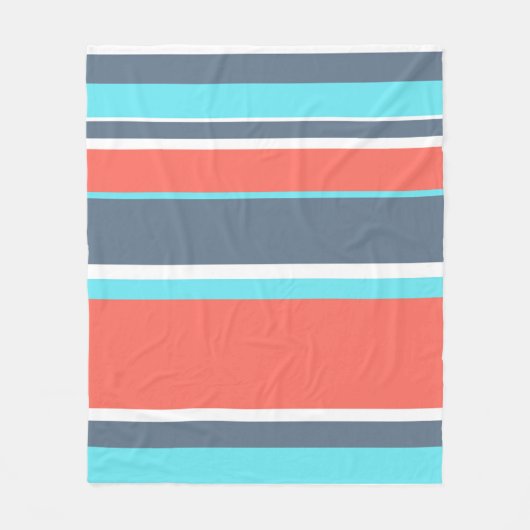 Couverture Polaire Corail vivant, bandes bleues et grises (Devant)
