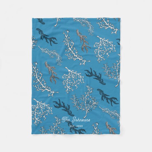 Couverture Polaire Coral Motif Blue Coastal Beach House (Devant)