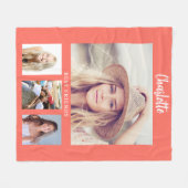 Couverture Polaire Coral orange photo collage fille amis (Devant (Horizontal))