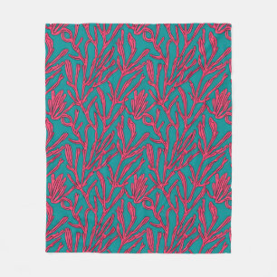 Couverture Polaire Coral Reef rose Abstrait et Motif Turquoise