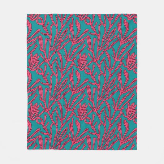 Couverture Polaire Coral Reef rose Abstrait et Motif Turquoise (Devant)