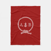 Couverture Polaire Corde marine rouge et Ancre Monogrammé (Devant)