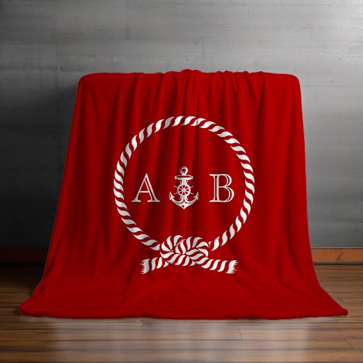 Couverture Polaire Corde marine rouge et Ancre Monogrammé