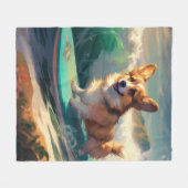 Couverture Polaire Corgi Beach Surf Peinture (Devant (Horizontal))