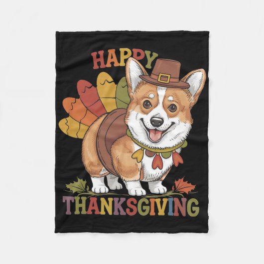 Couverture Polaire Corgi Chien de Thanksgiving Dinde (Devant)