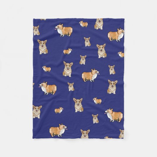 Couverture Polaire Corgi Chien Fleece Blanche Marine Blue (Devant)