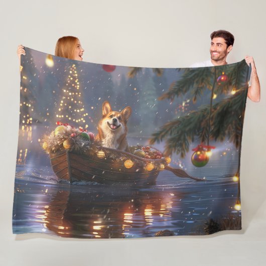 Couverture Polaire Corgi Christmas Festive Voyage (En situation)