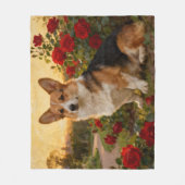 Couverture Polaire Corgi dans les Roses II (Devant)
