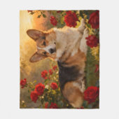 Couverture Polaire Corgi dans les Roses VI (Devant)