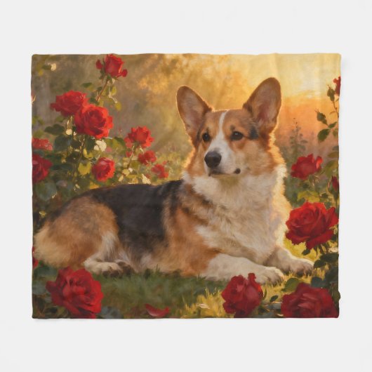 Couverture Polaire Corgi dans les Roses VI (Devant (Horizontal))