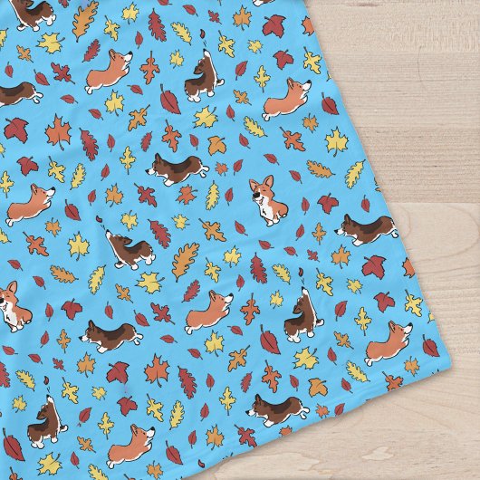 Couverture Polaire Corgi Fall Leaves Motif Turquoise