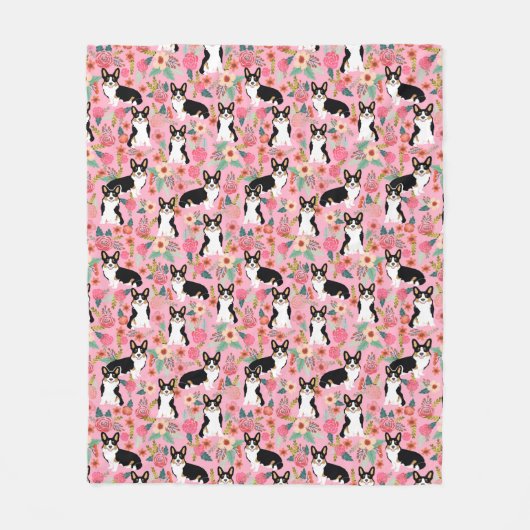 Couverture Polaire Corgi flore couleur rose (Devant)