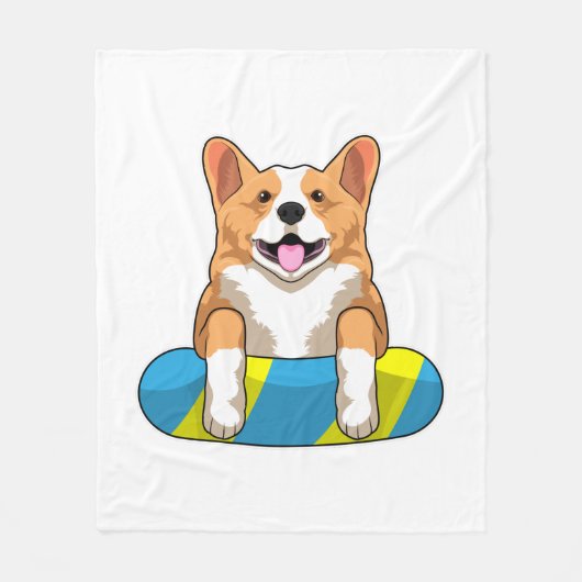 Couverture Polaire Corgi gallois à la nage avec planche (Devant)