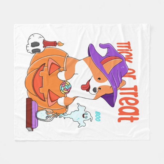 Couverture Polaire Corgi Halloween (Devant (Horizontal))