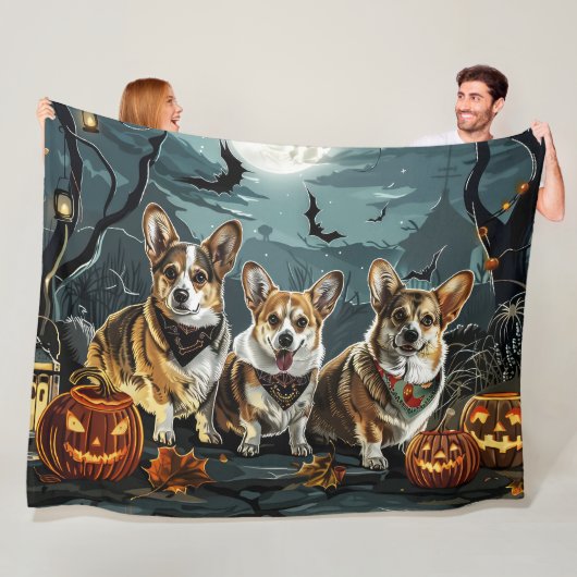 Couverture Polaire Corgi Halloween Éffrayant (En situation)