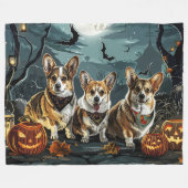 Couverture Polaire Corgi Halloween Épouvantable (Devant (Horizontal))