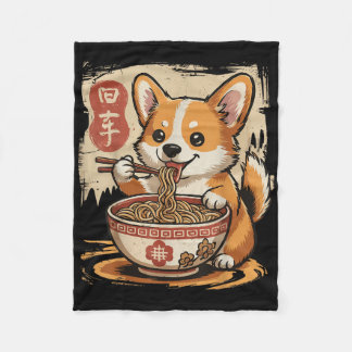 Couverture Polaire Corgi manger Ramen