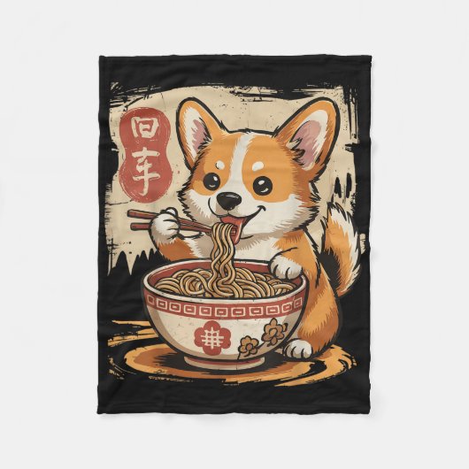 Couverture Polaire Corgi manger Ramen (Devant)