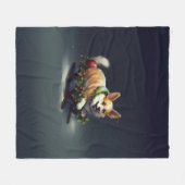 Couverture Polaire Corgi Noël neige hiver (Devant (Horizontal))