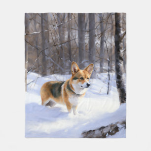 Couverture Polaire Corgi Noël sous la neige
