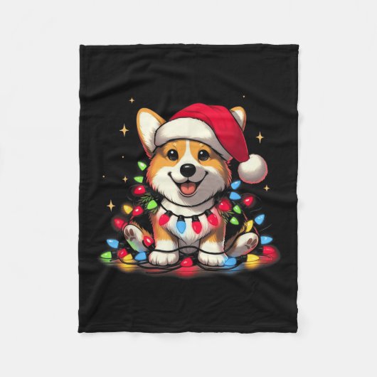 Couverture Polaire Corgi Santa Christmas Tree Lights Boys Men Corgmas (Devant)