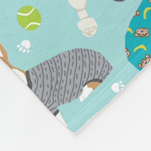 Couverture Polaire Corgis en PJ bleu clair (Coin)