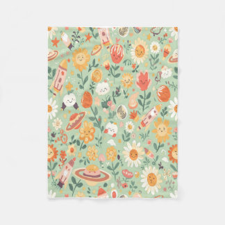 Couverture Polaire Cosmic Bloom : Planètes Heureuses et Tournesols