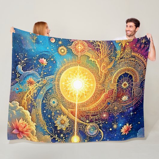 Couverture Polaire Cosmic Sun Mandala Art (En situation)