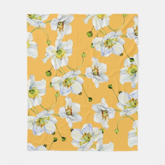 Couverture Polaire Cosmos, aquarelle, transparent, motif floral. (Devant)