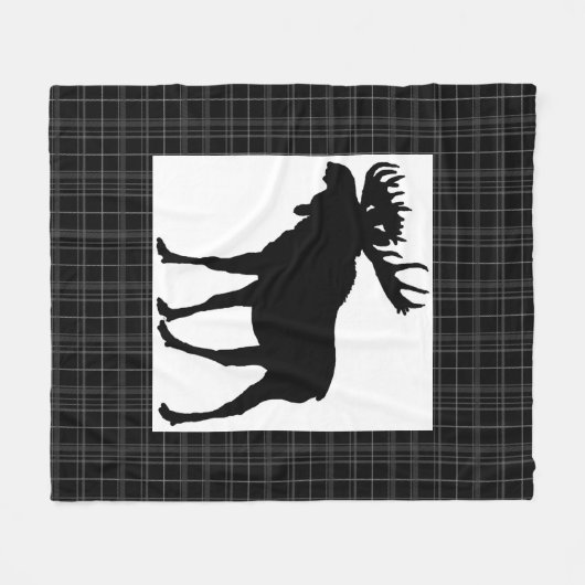 Couverture Polaire Cosy Black Plaid Moose Design Blanche polaire (Devant (Horizontal))