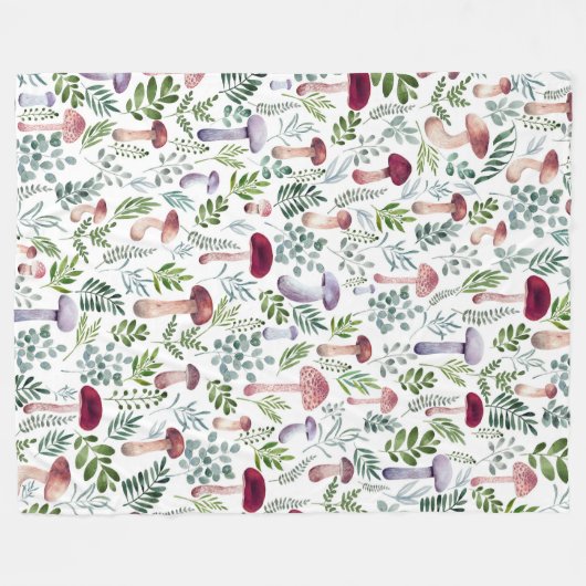 Couverture Polaire Cosy Watercolor Champignons Motif (Devant (Horizontal))