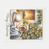 Couverture Polaire Cosy Yellow Labrador Retriever Chien de Noël (Devant (Horizontal))