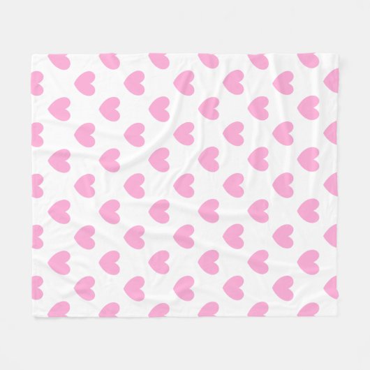 Couverture Polaire Coton Candy Pink coeurs sur blanc (Devant (Horizontal))